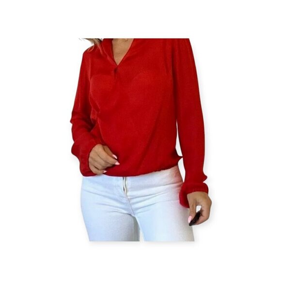 Haute Hippie Red Silk Tie-Front Blouse L - Picture 8 of 15